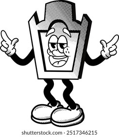 black and white vintage gravestone mascot illustration, retro illustration with funny pose, for sticker or shirt illustration.