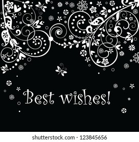 Black and white vintage greeting floral card