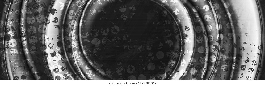 Black and white vintage grunge banner design with circles. Vector art background
