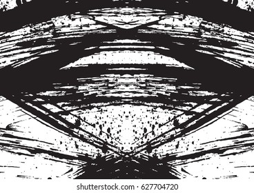 Black and white vintage grunge futuristic background. Suitable to create unique overlay textures with the effect of scratching, breaking, antiquity and old materials. Symmetric vector texture.