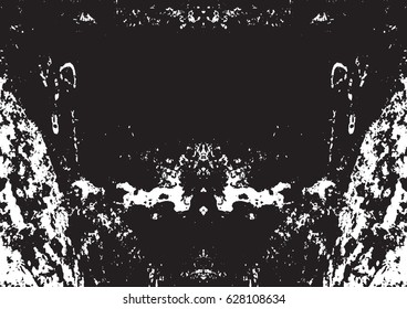 Black and white vintage grunge futuristic background. Suitable to create unique overlay textures with the effect of scratching, breaking, antiquity and old materials. Symmetric vector texture.