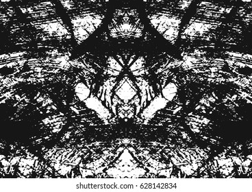 Black and white vintage grunge futuristic background. Suitable to create unique overlay textures with the effect of scratching, breaking, antiquity and old materials. Symmetric vector texture.