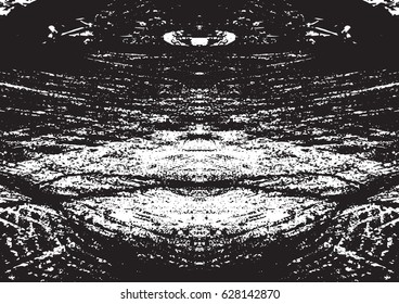 Black and white vintage grunge futuristic background. Suitable to create unique overlay textures with the effect of scratching, breaking, antiquity and old materials. Symmetric vector texture.