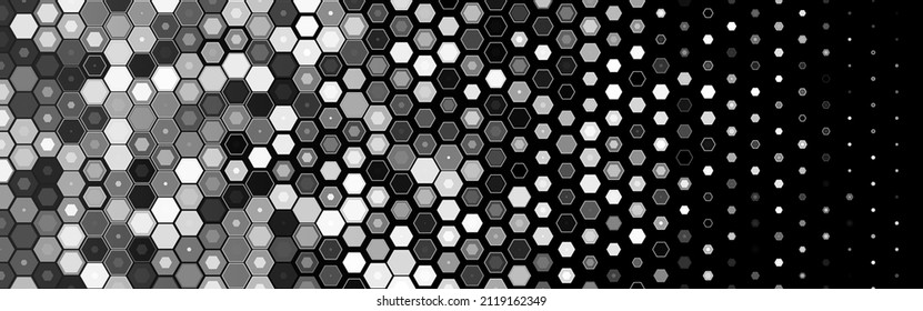 Black and White Vintage Hexagonal Geometry Pattern with Lines. Retro Geometric Hexagon Gradient Motif for Header, Poster, Flyer, Presentation. Vector Background.