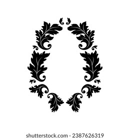 Black and white vintage leaves floral frame, printable template for a card, vector