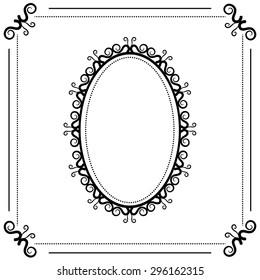 black and white vintage oval frame on a white background