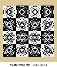 Black and white vintage pattern, fine geometric motifs, checkerboard design, inverted colors, tileable ornament, vector eps10
