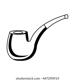 black and white vintage pipe front view over isolated background, vector illustration 
