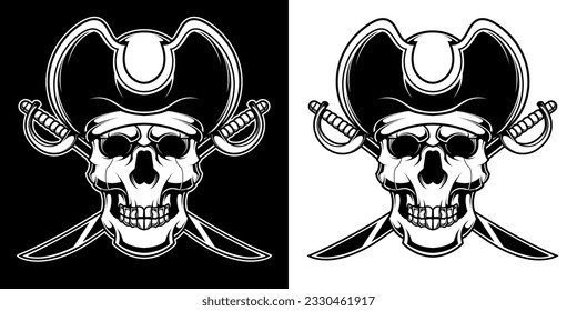 black and white vintage pirate skull illustration