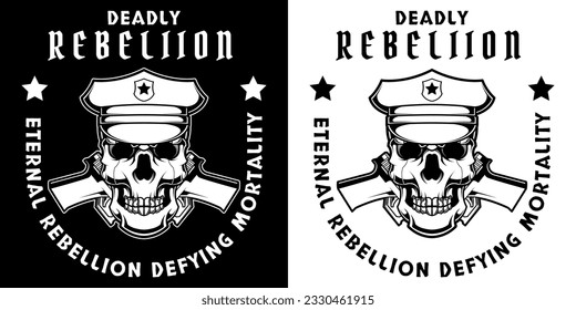 black and white vintage police skull illustration
