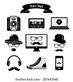 Black and White Vintage Retro Hipster Style Media Icons