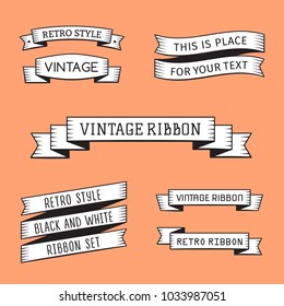 Black and white vintage ribbons in retro engraving style vector set. Part two.