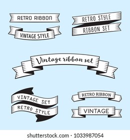 Black and white vintage ribbons in retro engraving style vector set. Part one.