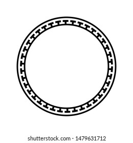 Black and white vintage round frame with orthogonal ornament vector