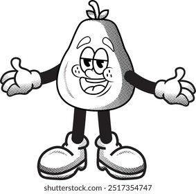 preto e branco vintage simples amigável pear ilustração, ilustração retro com pose engraçada e rosto, para etiqueta ou camisa ilustração.