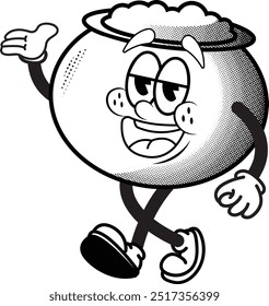 black and white vintage simple funny barrel illustration, retro illustration with walking pose, for sticker or shirt illustration.