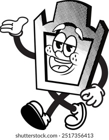 black and white vintage simple gravestone illustration, retro illustration with funny pose and face, for sticker or shirt illustration.