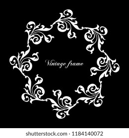 Black and white vintage style empty round frame. Template for invitation, anniversary, greeting card.