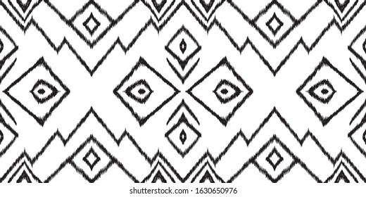 Black and White Vintage Tile Vector Seamless Pattern. Elegant Chevron Japan Design. Japanese Bohemian Wallpaper. Black Batik Traditional Vector Seamless Pattern