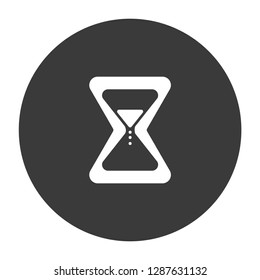 Black and white vintage traditional hourglass coming to an end and expiring circle icon. Simple, modern and minimal vector design. Ideal to represent countdown, time, date, appointments scheduled.