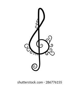 black and white vintage Treble clef on white background