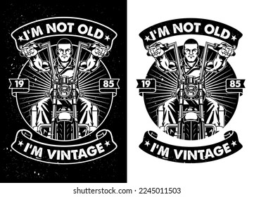 Black and white Vintage T-shirt design of textured Motorcycle garage