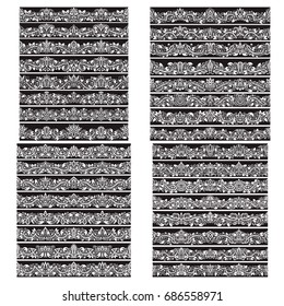 Black white vintage vector brushes big set. Borders templates kit for frames design and page decorations.