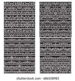 Black white vintage vector brushes big set. Borders templates kit for frames design and page decorations.