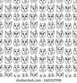 black and white vintage vector seamless pattern with cats