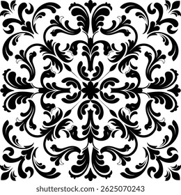 Black and white vintage vector seamless pattern, Damask floral motif tile pattern, Luxury tile isolated element illustration