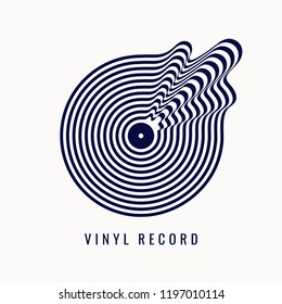 Black and white vinyl record. Vector illustration music on light background.