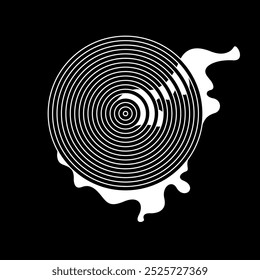 Black and white vinyl record. Vector illustration music on black background. Simple and stylish graphics.
