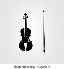 
Black and white violin. Classical musical instrument. Bow. Violin silhouette. Vector image.