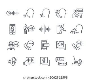 Black and white voice icons. Graphics for notifications, application development. Support avatar, call, singing, audio, silent mode. Cartoon flat vector illustration isolated on white background