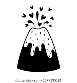 Black and white Volcano clipart, Valentine clipart. Valentines day clipart. Cute Valentine object in flat style. Hand draw vector illustration