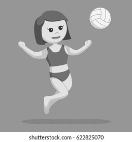 black and white volley beach girl jump smashing black and white style
