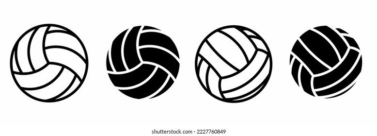 Black and white volleyball icon collection. Stock vector