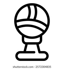 Black and white volleyball trophy icon illustration with line art and engraving, perfect for sports, championship, and competition themed designs