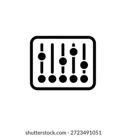 Painel de controle de volume em preto-e-branco com cinco controles deslizantes