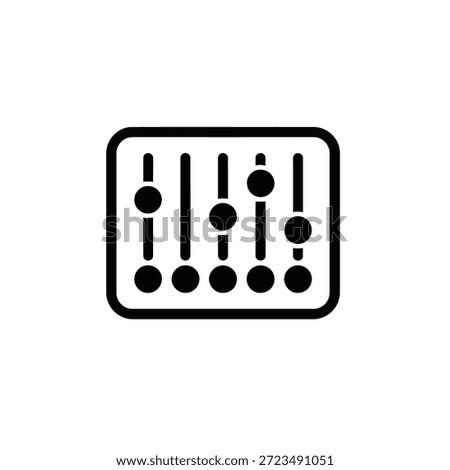 Black and white volume control panel with five sliders