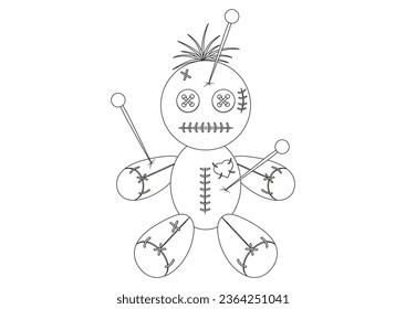 Black and white Voodoo doll with stitches and needles vector