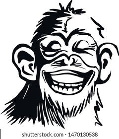 black and white vwctor sketch of smiling shimpanze with closed eyes
