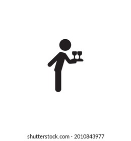 Black and white waiter brings drinks icon vector