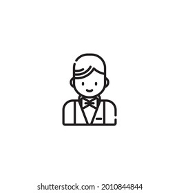 Black and white waiter with tie icon vector