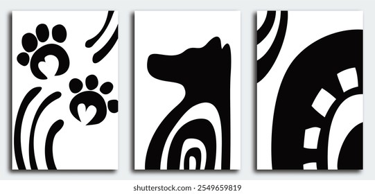 Black and white wall art design with illustrations of dog, Perfect for room decor and wall art posters.
