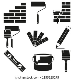 Black and white wall recoloring silhouette elements. Handyman tool for home repair. Construction themed vector illustration for icon, sticker, patch, label, badge, certificate or flayer decoration