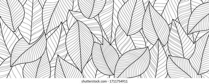 Schwarz-weißes Tapete-Design mit Blatt. Blätter Linien-Kunsthintergrund-Design für Stoff, Drucke und Hintergrund-Textur, Vektorgrafik.