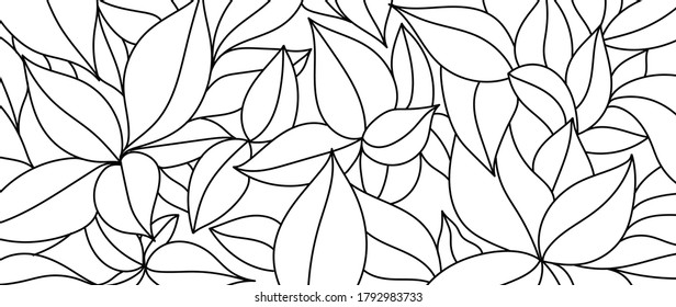 Black and white wallpaper design with leaf. Leaves line arts background design for fabric, prints and background texture, Vector illustration.