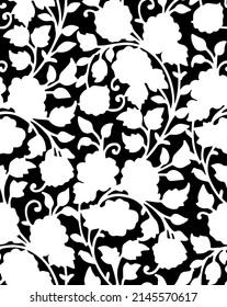 Black and white wallpaper vector design for background. Seamless wrapping paper, textile or upholstery vintage flower print.