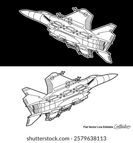Black and white war plane, flat vector illustration